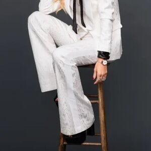 NWT Rachel Zoe Women’s Textured Flared White Ecru Tuxedo Pant Size 6